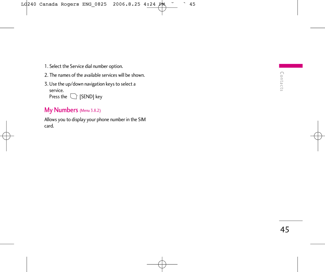 LG Electronics manual LG240 Canada Rogers ENG0825 2006.8.25 424 PM ˘`45 