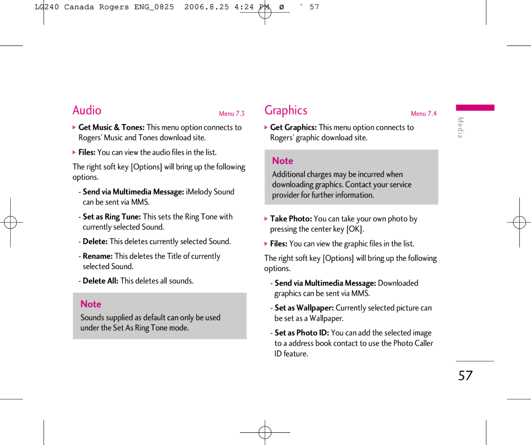 LG Electronics manual Audio, Graphics, LG240 Canada Rogers ENG0825 2006.8.25 424 PM ˘`57 