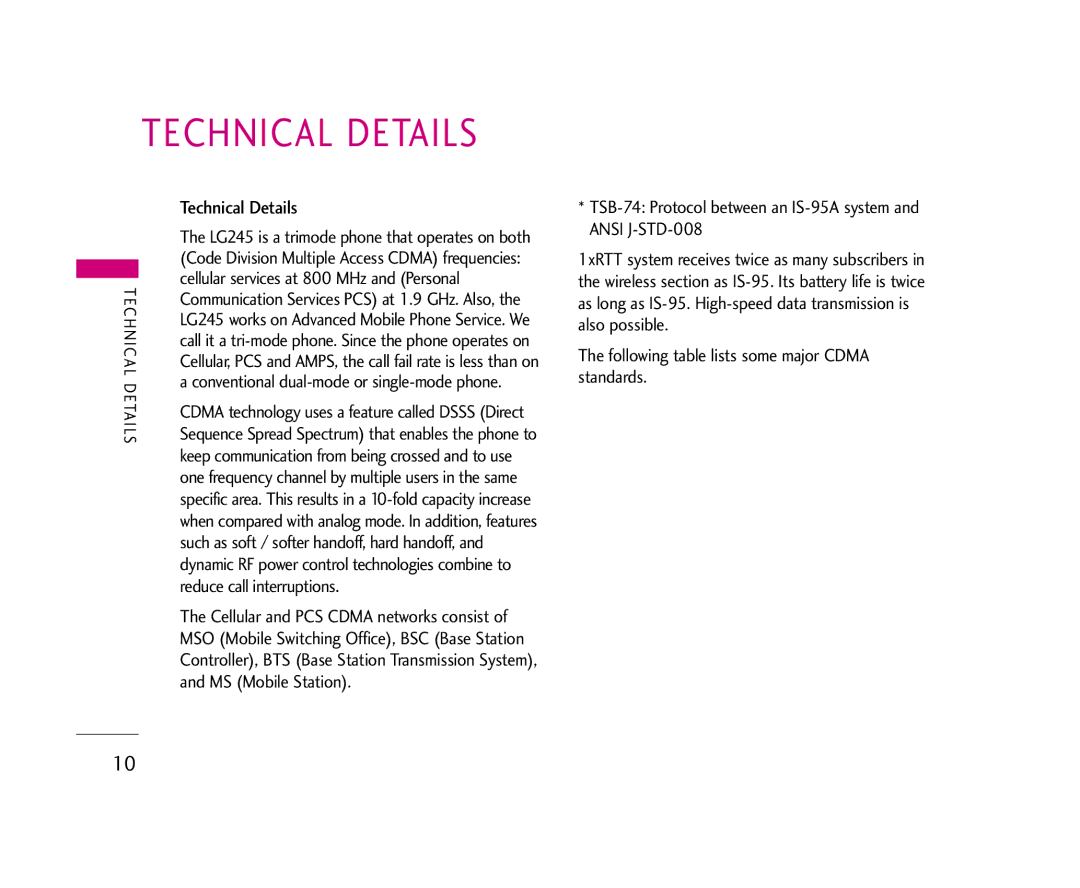 LG Electronics 245 manual Technical Details 