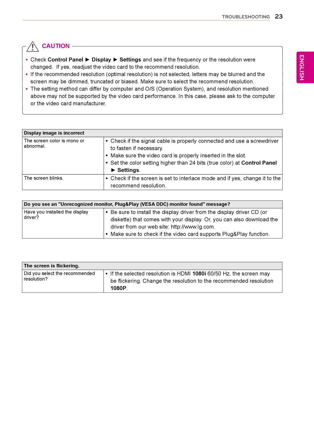 LG Electronics 24EN33VW owner manual Settings, 1080P 