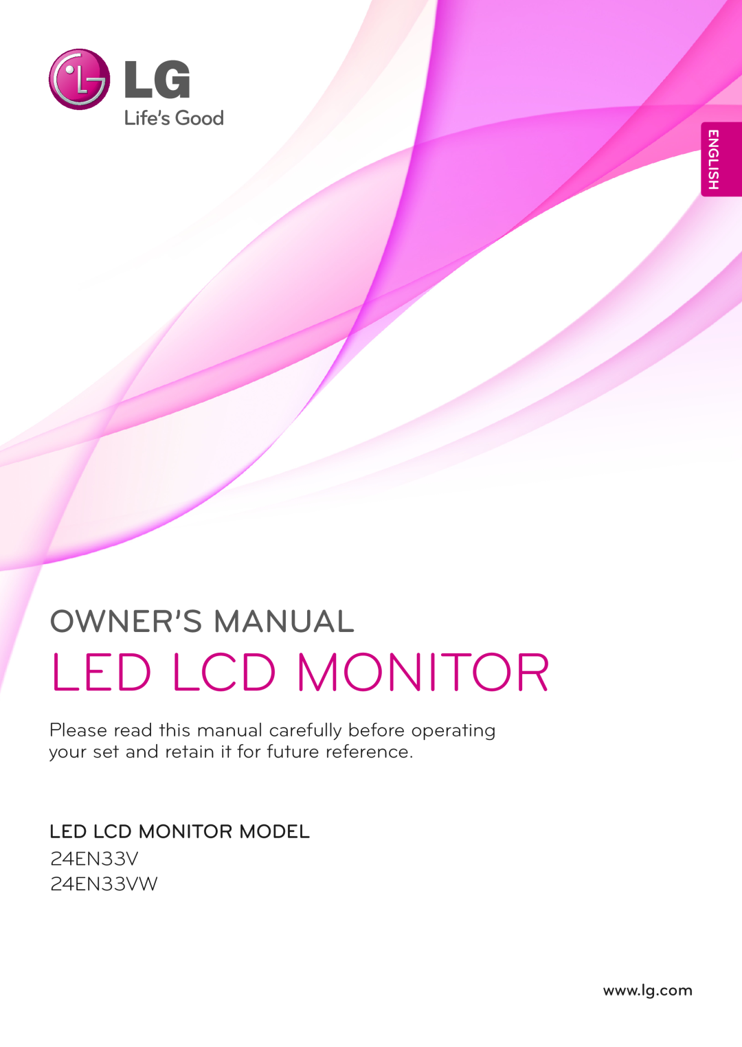 LG Electronics owner manual Led Lcd Monitor, Owner’S Manual, LED LCD MONITOR MODEL 24EN33V 24EN33VW, English 