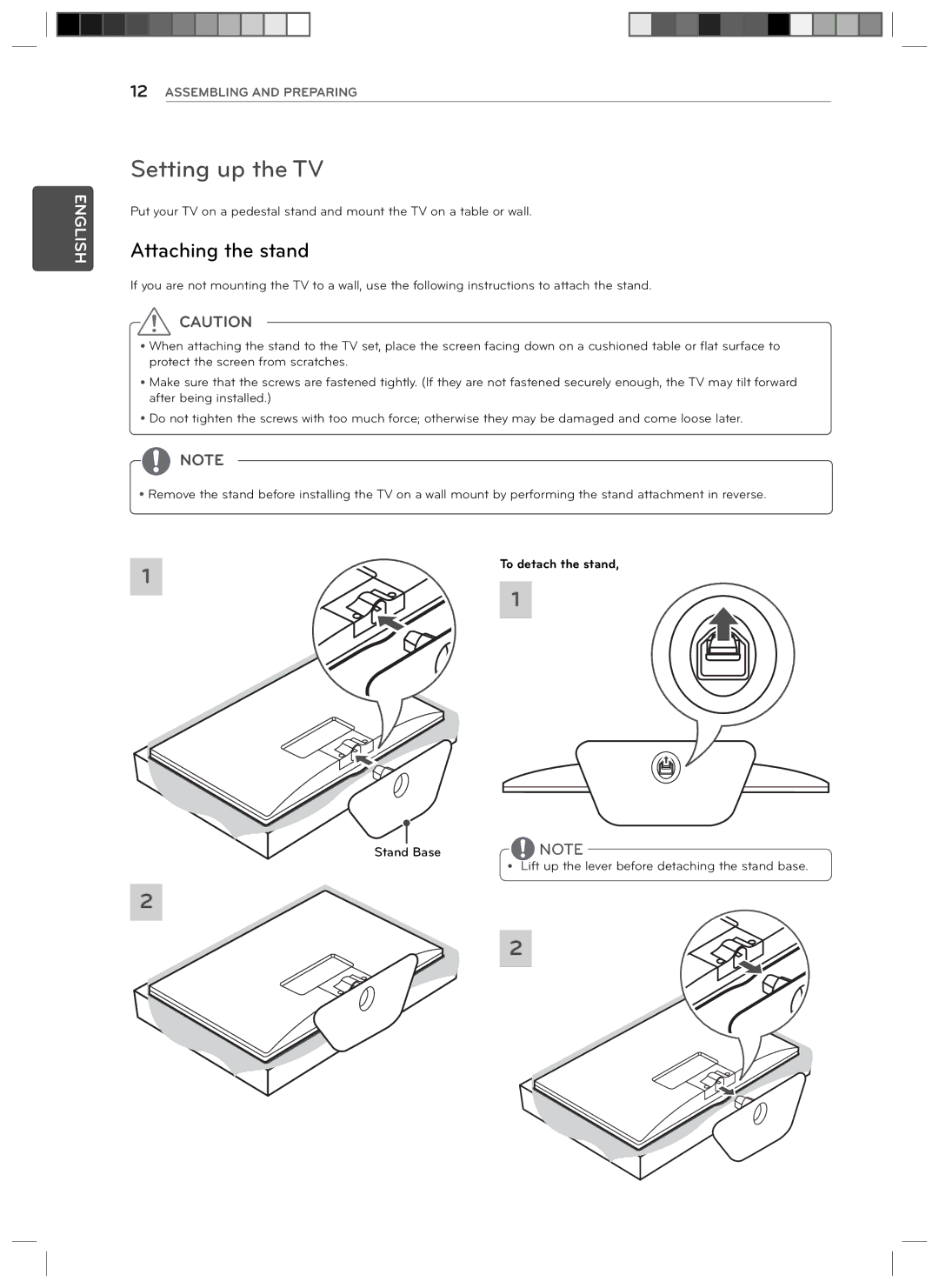 LG Electronics 24LN4510, 29LN4510 owner manual Setting up the TV, Attaching the stand, To detach the stand 