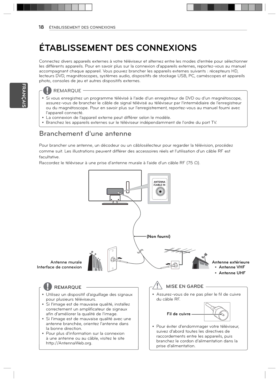 LG Electronics 24LN4510, 29LN4510 owner manual Établissement DES Connexions, Branchement dune antenne 