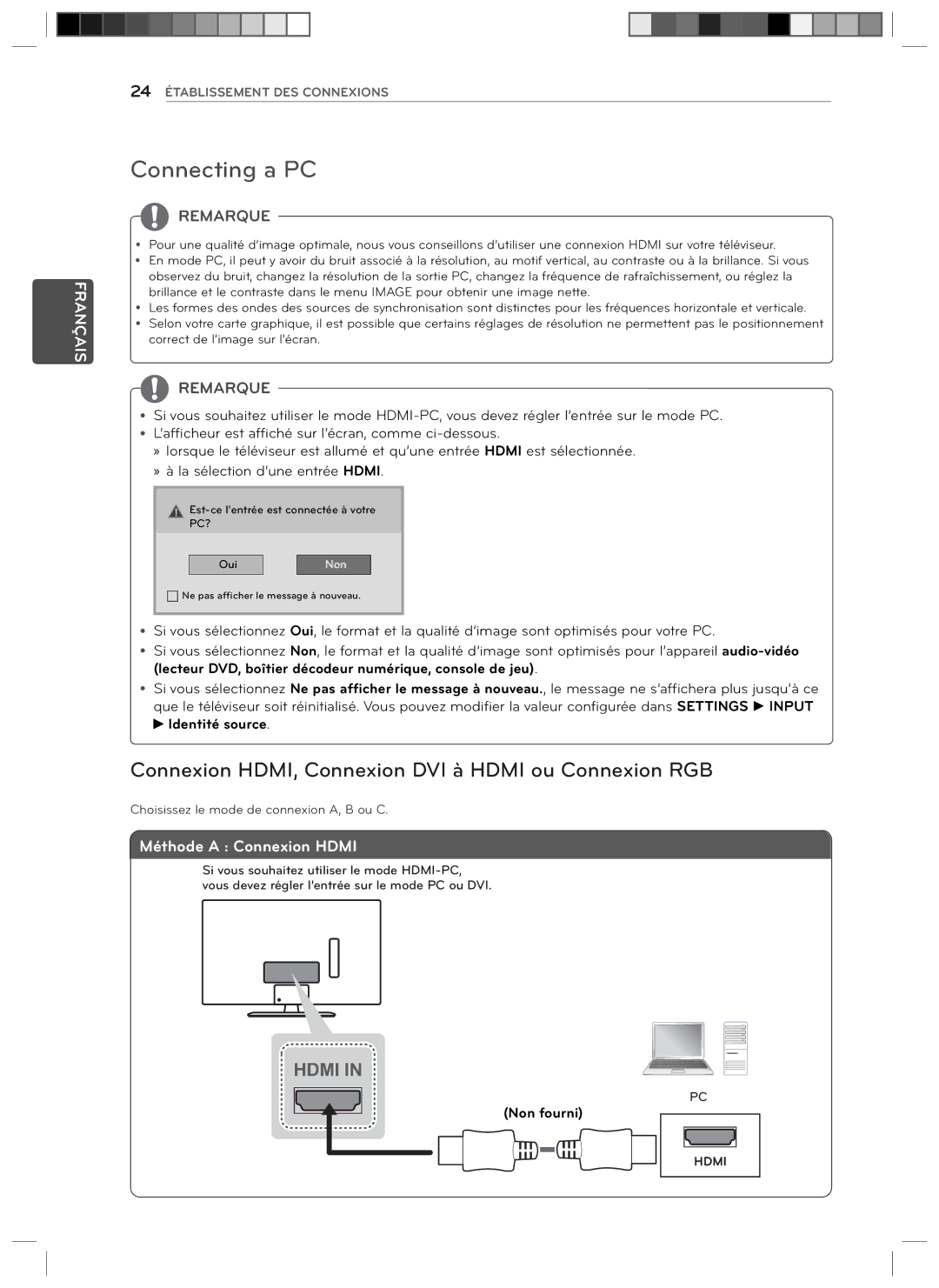 LG Electronics 24LN4510, 29LN4510 owner manual Connexion HDMI, Connexion DVI à Hdmi ou Connexion RGB 