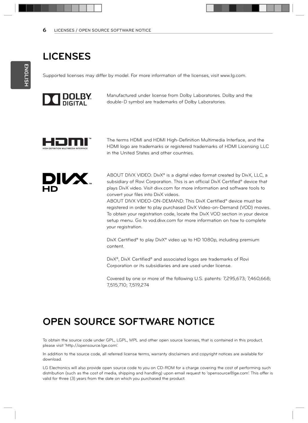 LG Electronics 24LN4510, 29LN4510 owner manual Licenses, Open Source Software Notice 