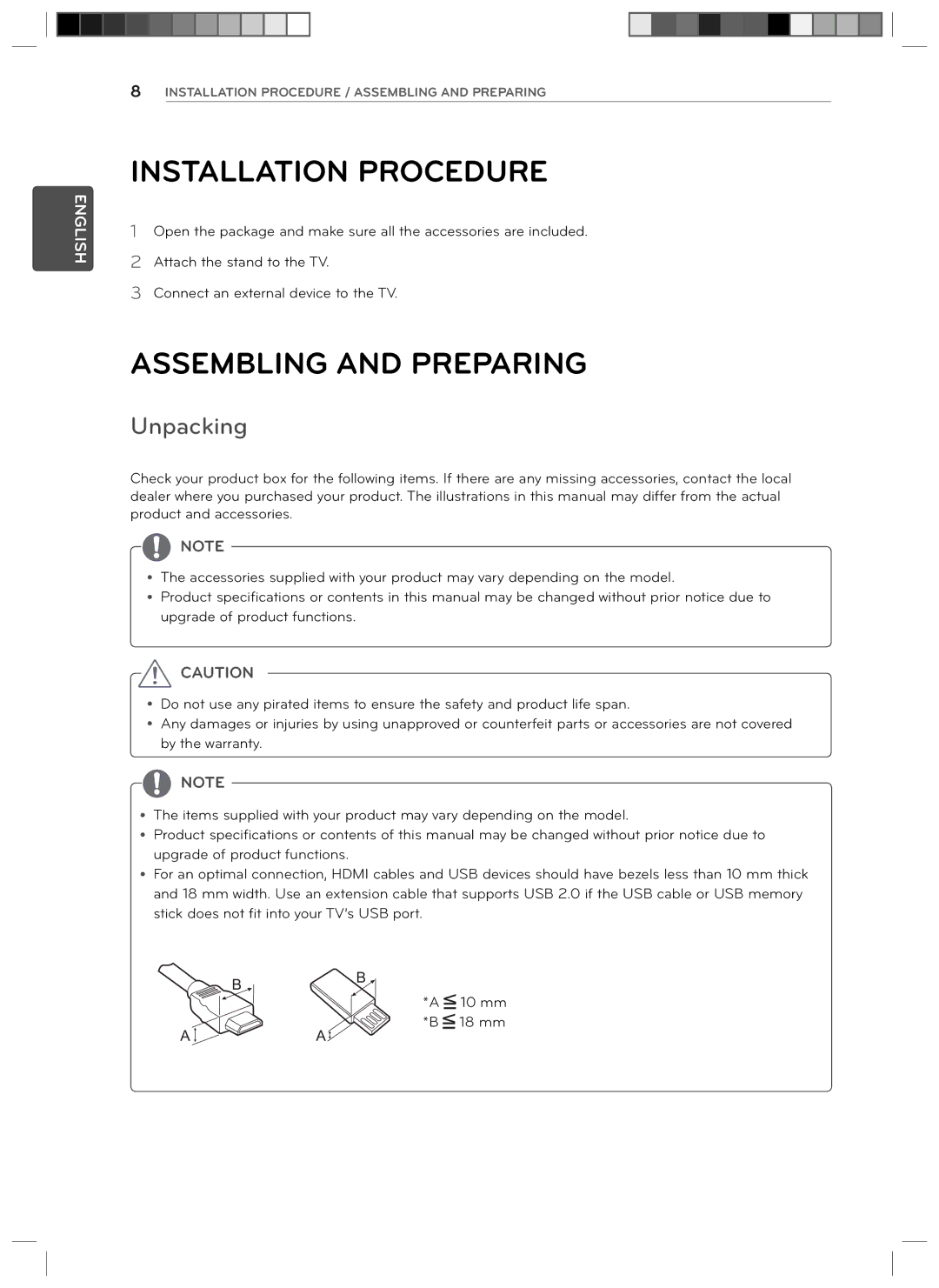 LG Electronics 24LN4510, 29LN4510 owner manual Installation Procedure, Assembling and Preparing, Unpacking 