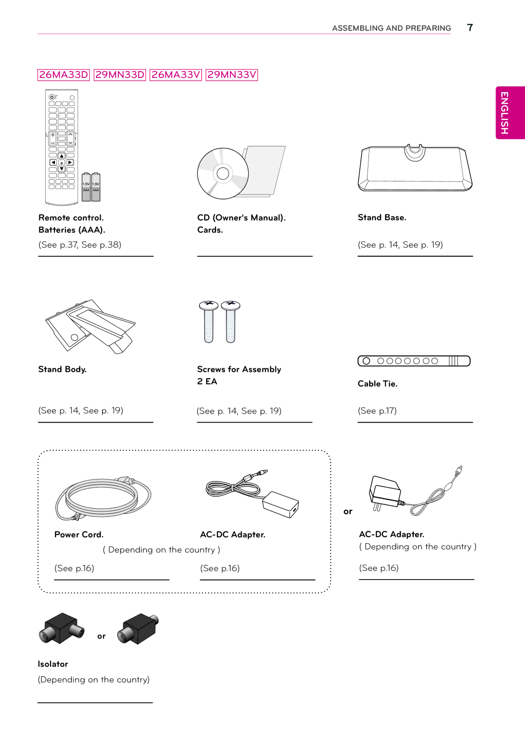 LG Electronics 24MN33V, 24MN33D, 22MA33V, 22MA33D owner manual 26MA33D 29MN33D 26MA33V 29MN33V 