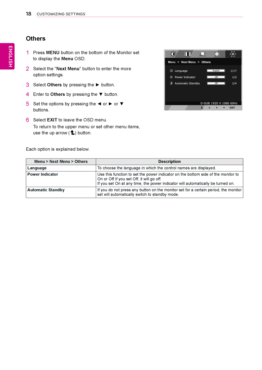 LG Electronics 24MP55HQP owner manual Others, Set will automatically switch to standby mode 