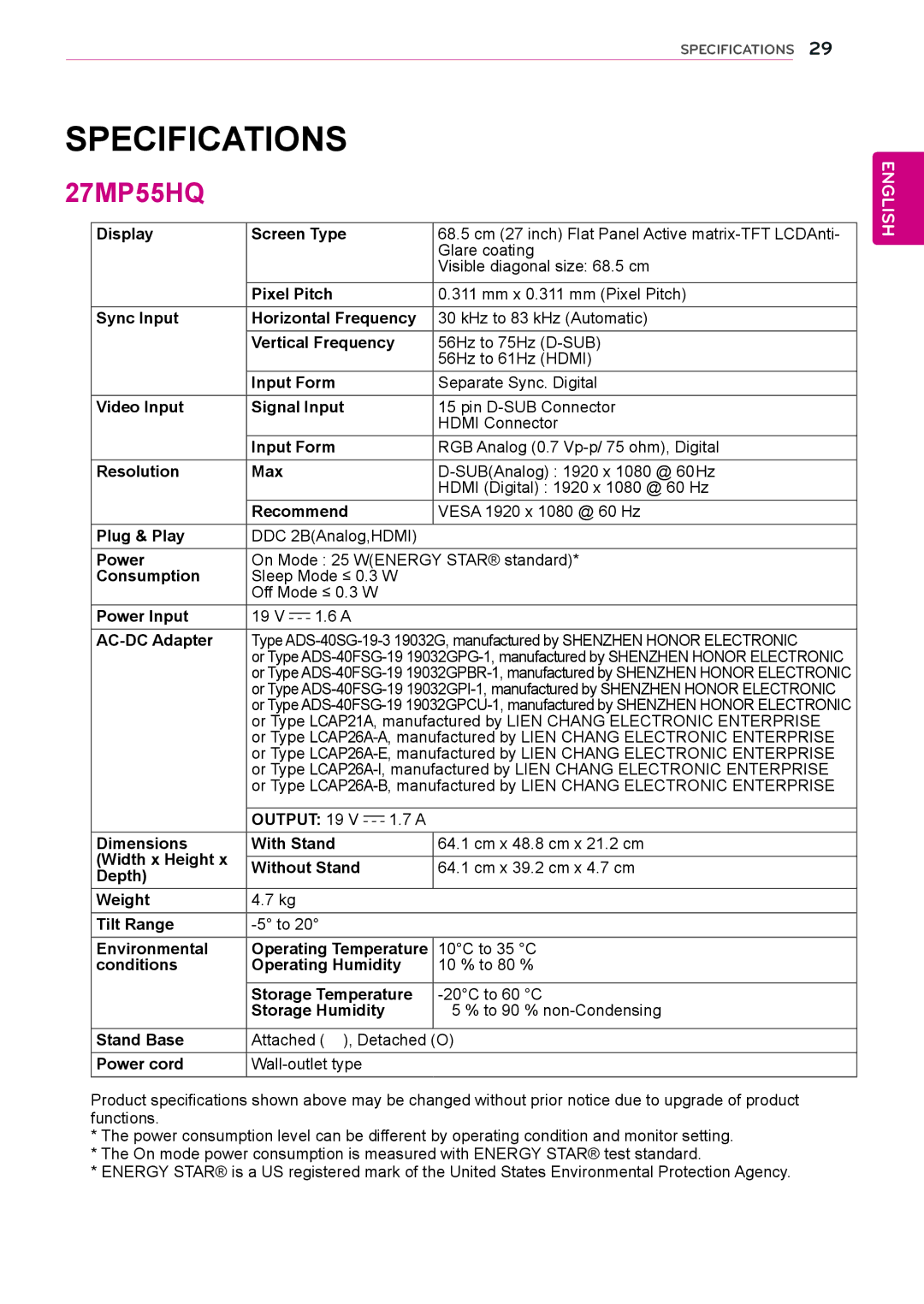 LG Electronics 24MP55HQP owner manual 27MP55HQ 