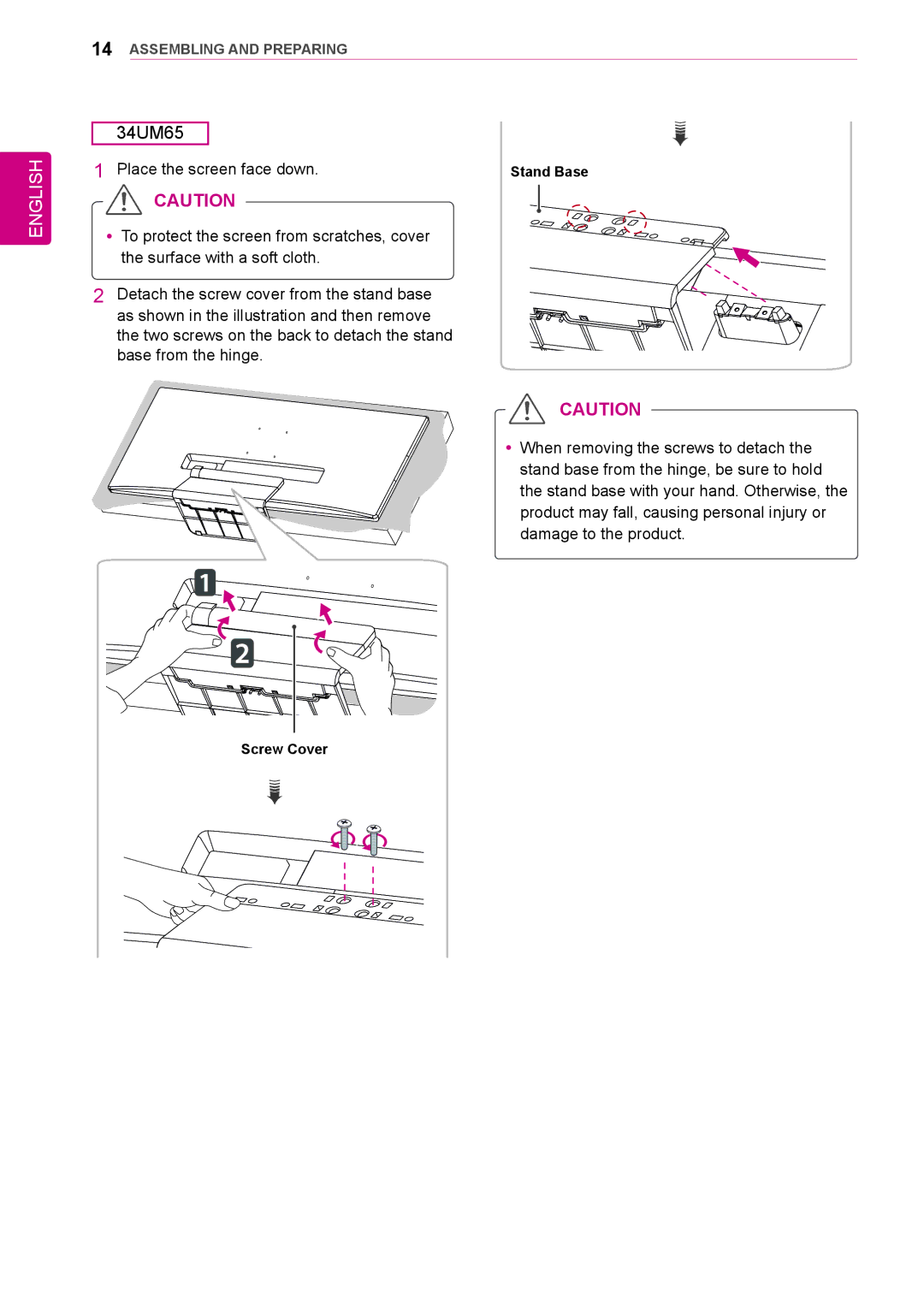 LG Electronics 25UM64-S owner manual Place the screen face down 