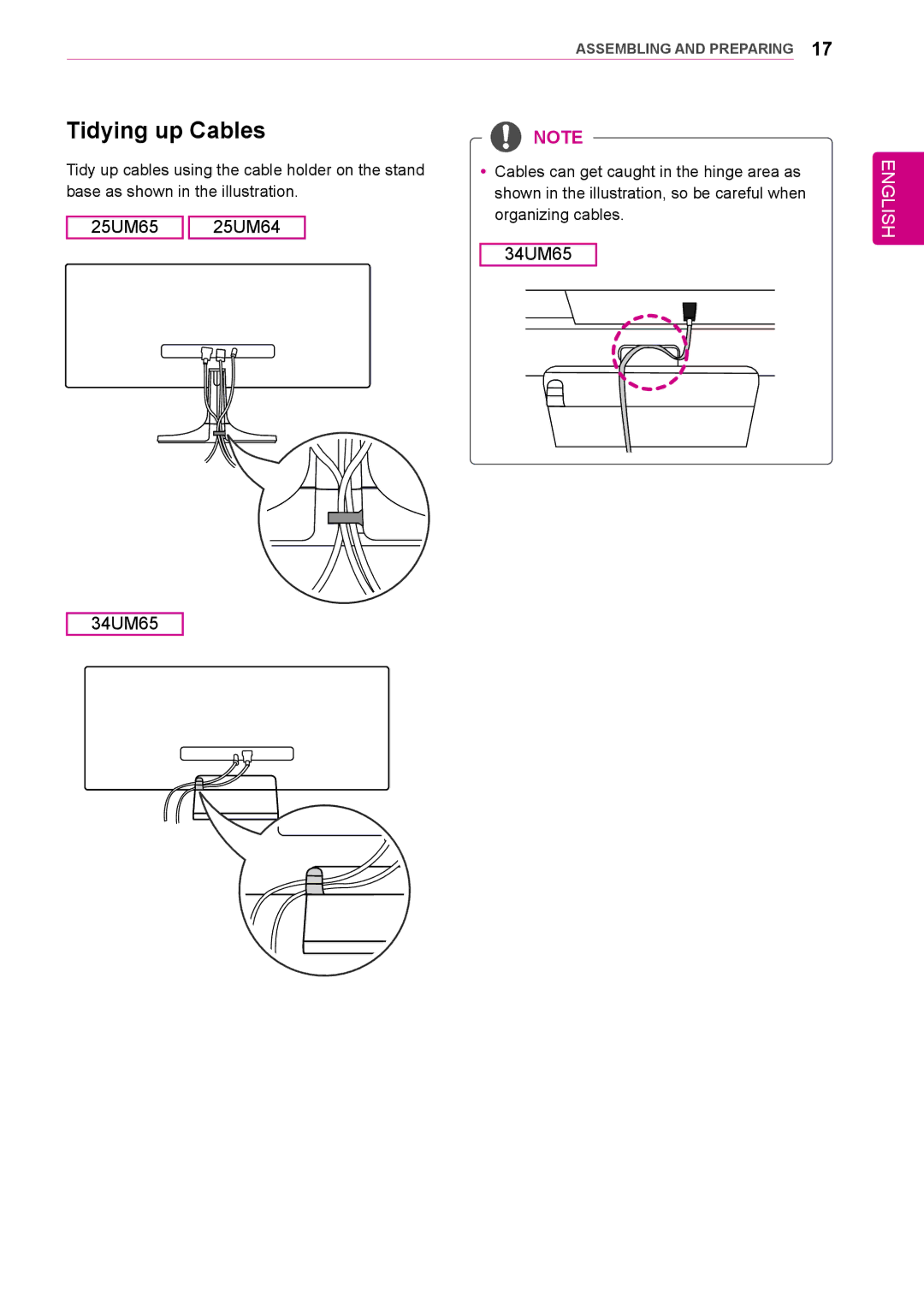 LG Electronics 25UM64-S owner manual Tidying up Cables 