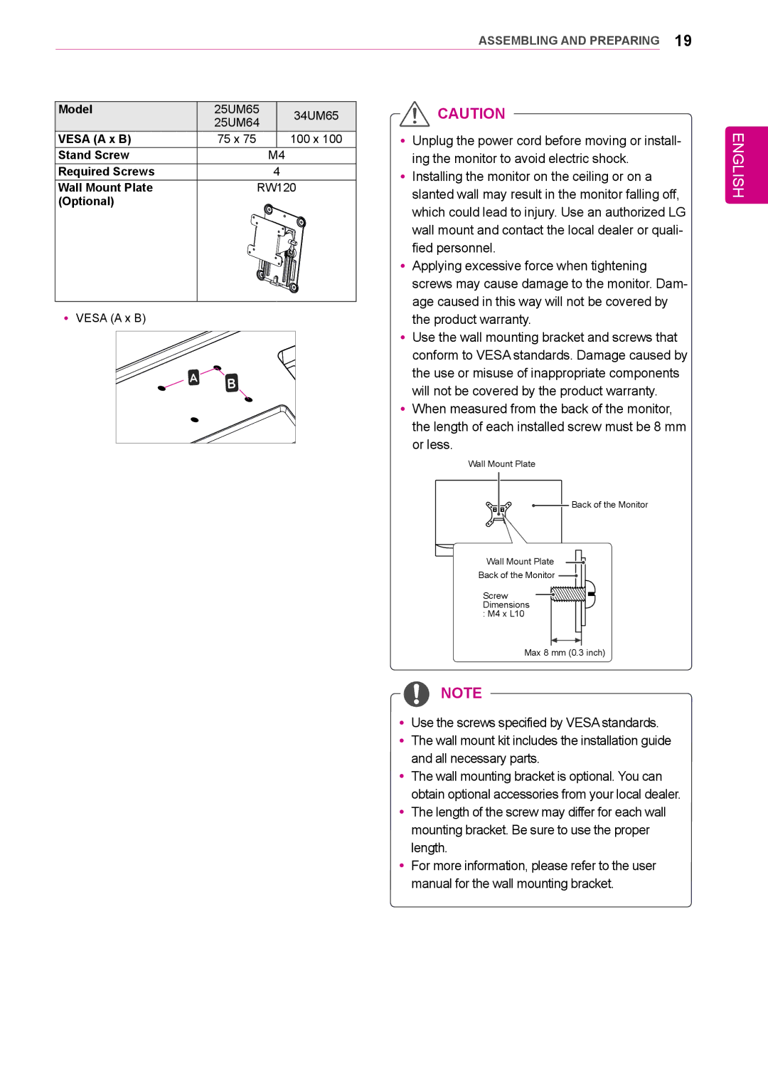 LG Electronics 25UM64-S owner manual All necessary parts 