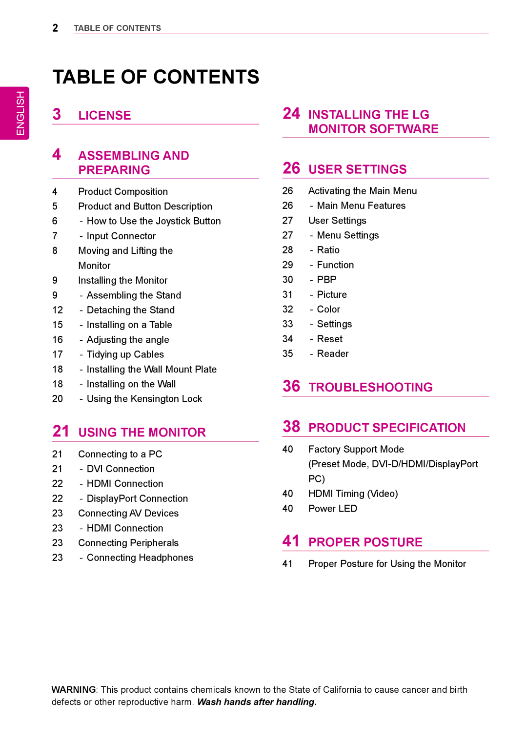 LG Electronics 25UM64-S owner manual Table of Contents 