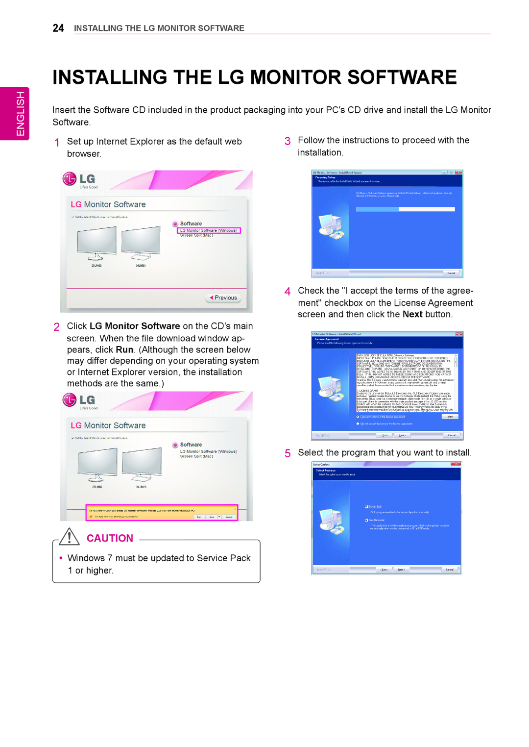 LG Electronics 25UM64-S owner manual Installing the LG Monitor Software 