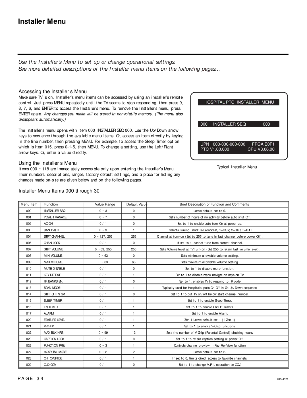 LG Electronics 26-3DCH-UA, 32-3DCH-UA setup guide Installer Menu, Accessing the Installer’s Menu, Using the Installer’s Menu 