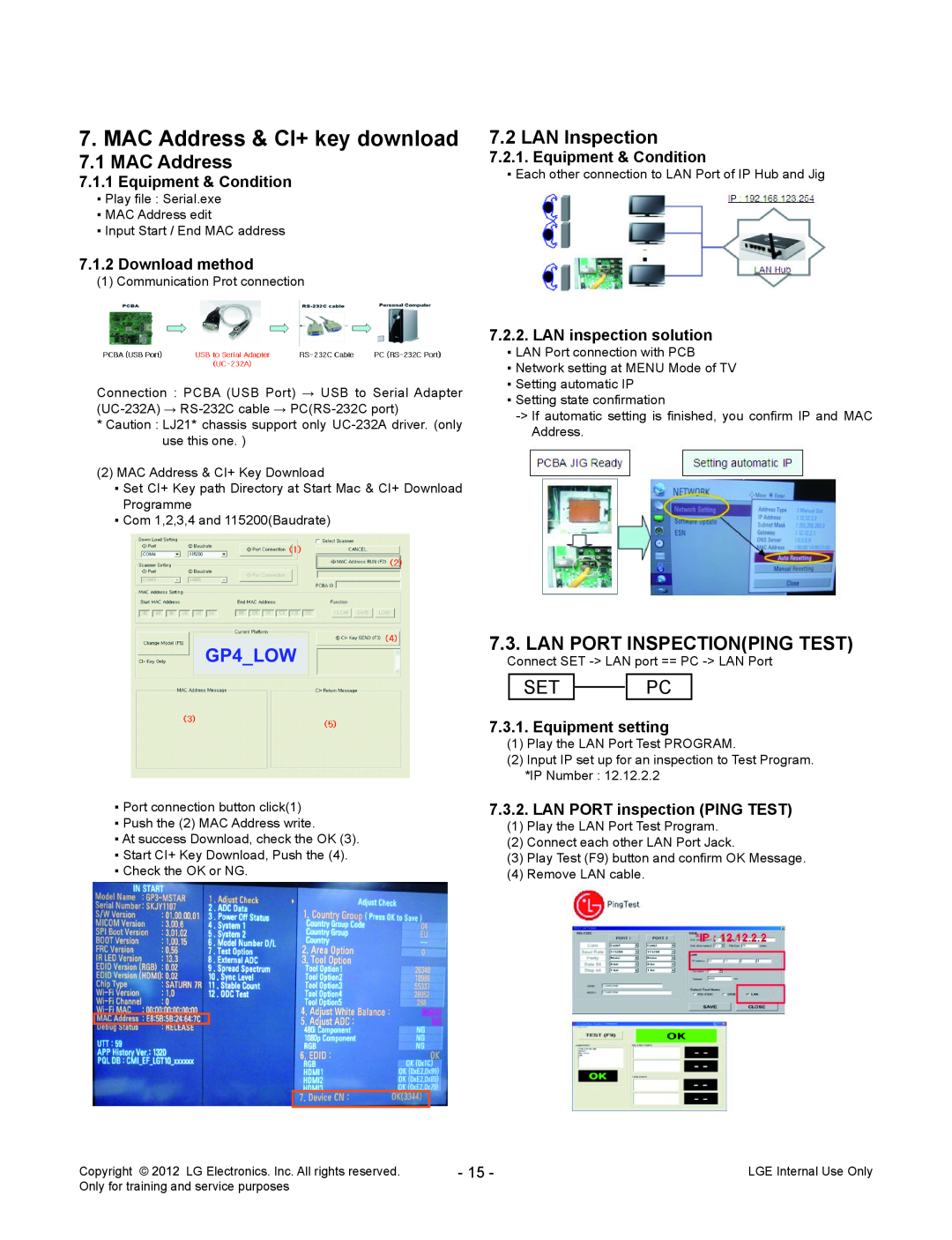 LG Electronics 26CS460/460S/460T-ZA MAC Address & CI+ key download, LAN Inspection, Lan Port Inspectionping Test, GP4LOW 