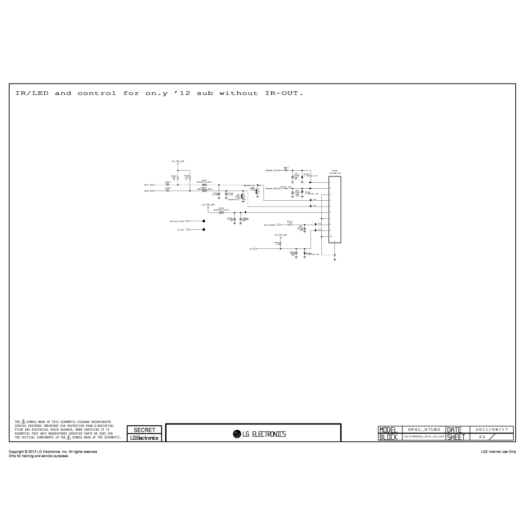 LG Electronics CS26460T-ZA IR/LED and control for on.y ’12 sub without IR-OUT, LGE Internal Use Only, Ir/Controlw/Oirout 