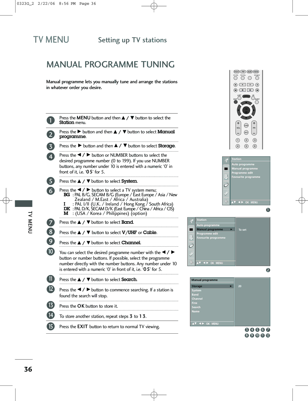 LG Electronics 42PC3RV, 26LC2R, 42PC1RV owner manual Manual Programme Tuning 