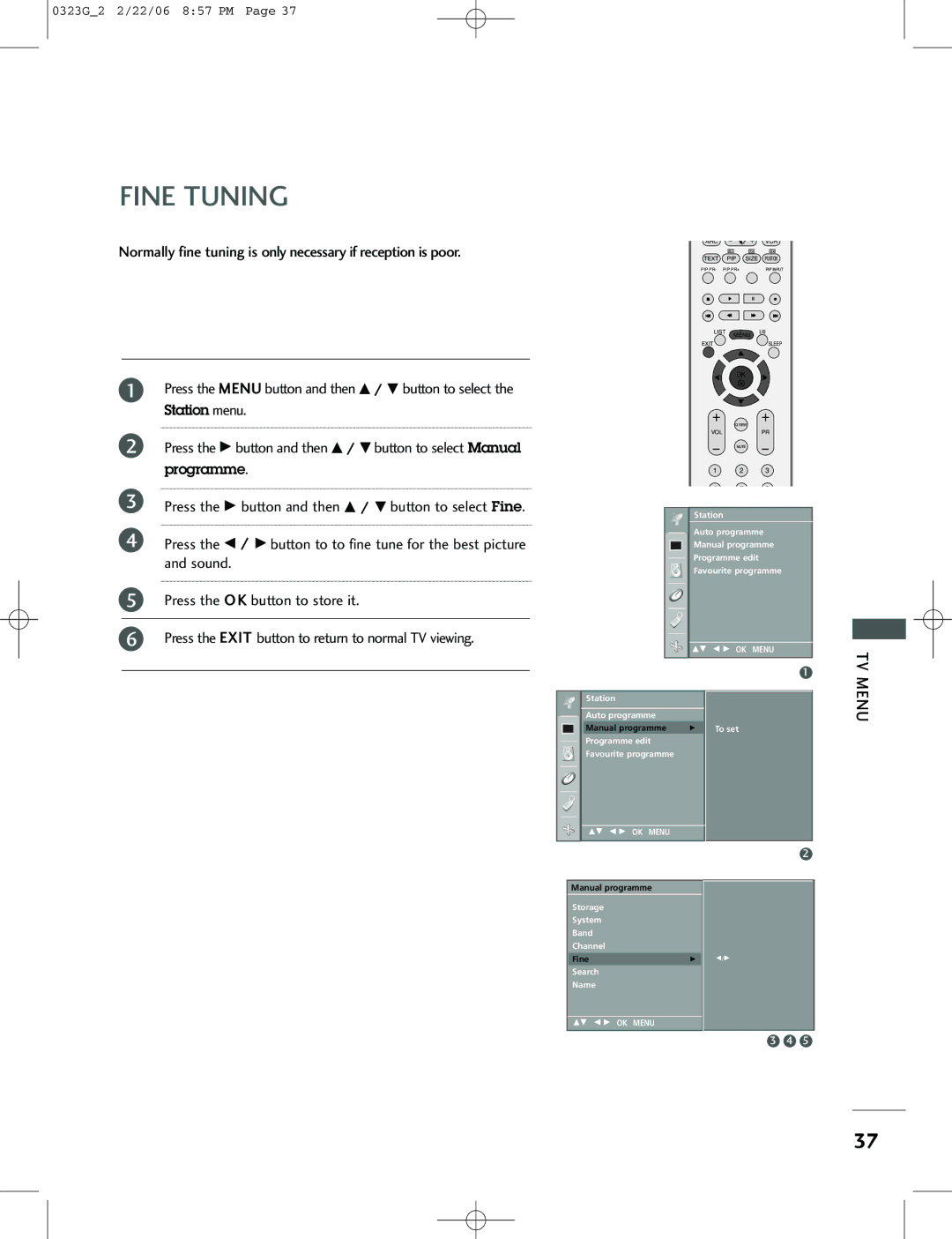 LG Electronics 26LC2R, 42PC1RV, 42PC3RV owner manual Fine Tuning, Normally fine tuning is only necessary if reception is poor 