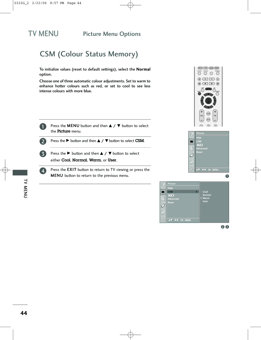 LG Electronics 42PC1RV, 26LC2R, 42PC3RV owner manual CSM Colour Status Memory 