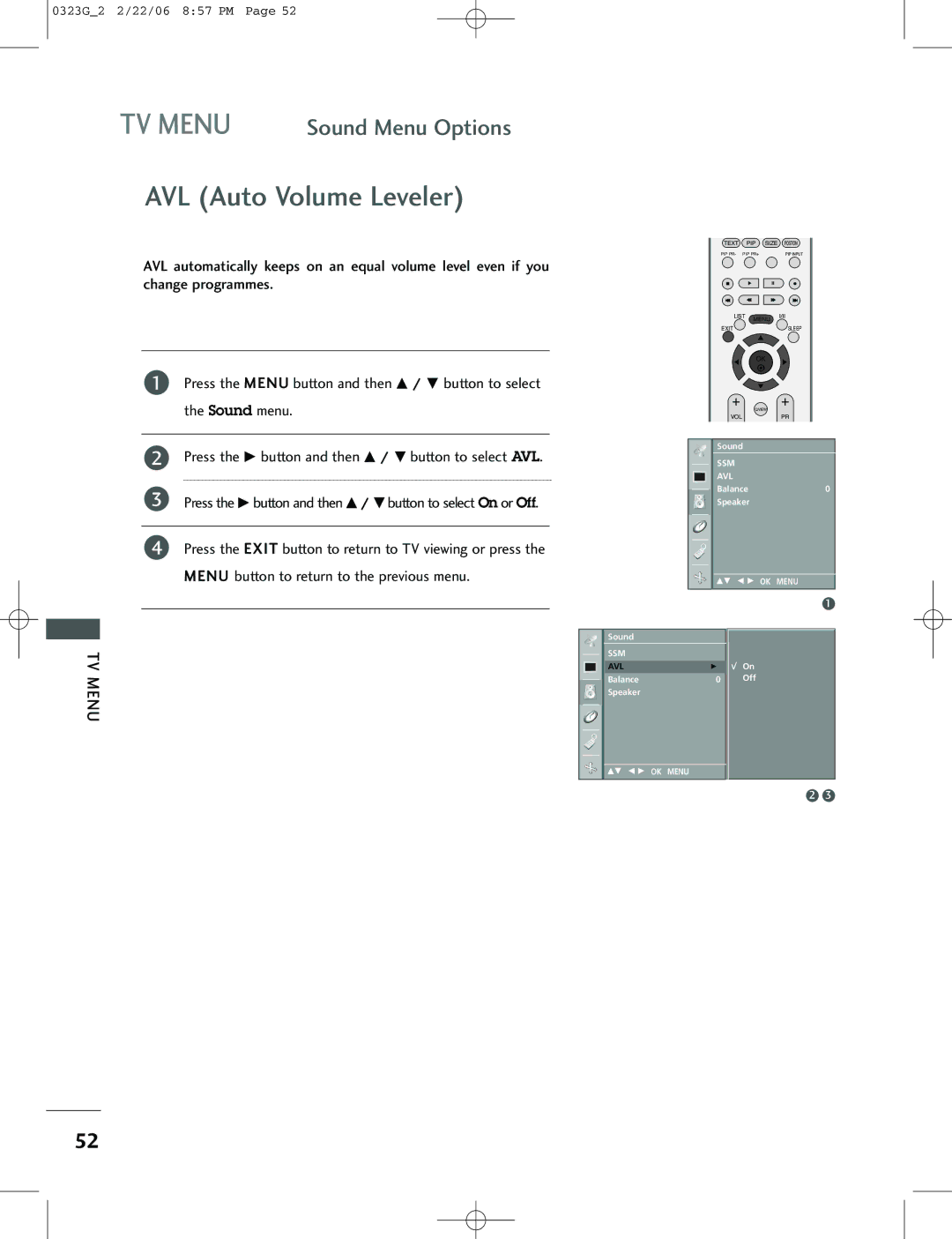 LG Electronics 26LC2R, 42PC1RV, 42PC3RV owner manual AVL Auto Volume Leveler 