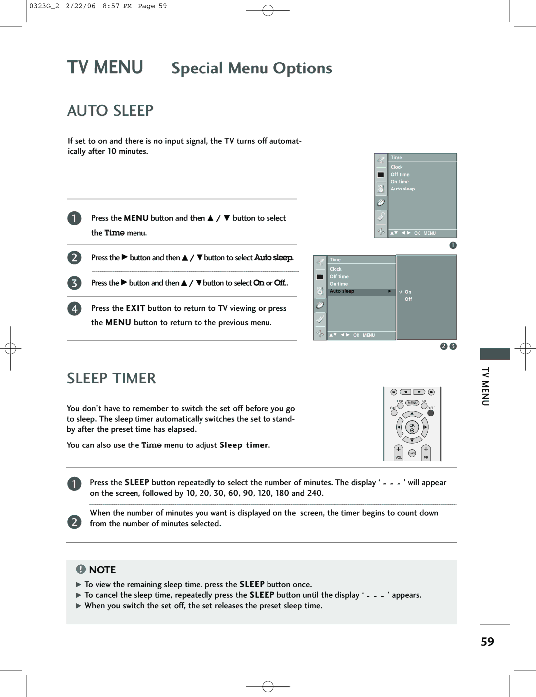 LG Electronics 42PC1RV, 26LC2R, 42PC3RV owner manual Auto Sleep, Sleep Timer 