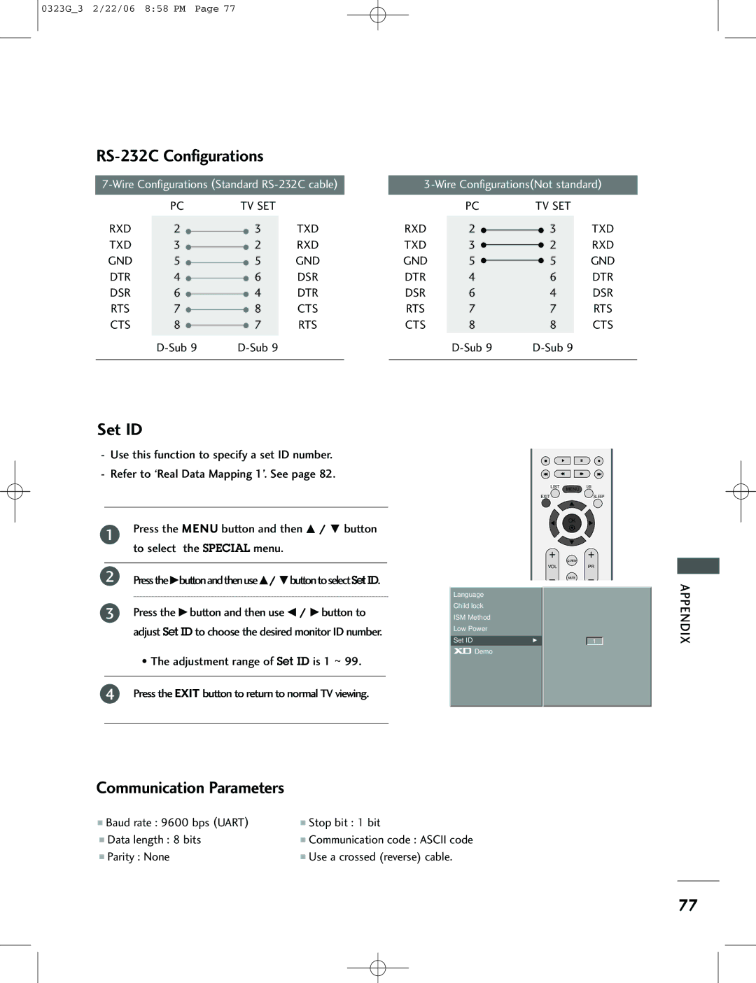 LG Electronics 42PC1RV, 26LC2R, 42PC3RV To select the Special menu, PresstheGbuttonandthenuseD/ EbuttontoselectSet ID, Sub 