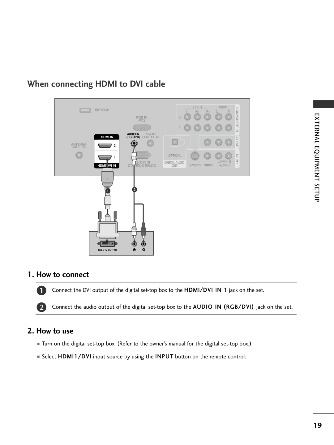 LG Electronics 26LC7D owner manual When connecting Hdmi to DVI cable 