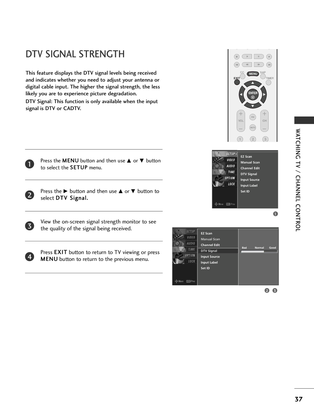 LG Electronics 26LC7D owner manual DTV Signal Strength 