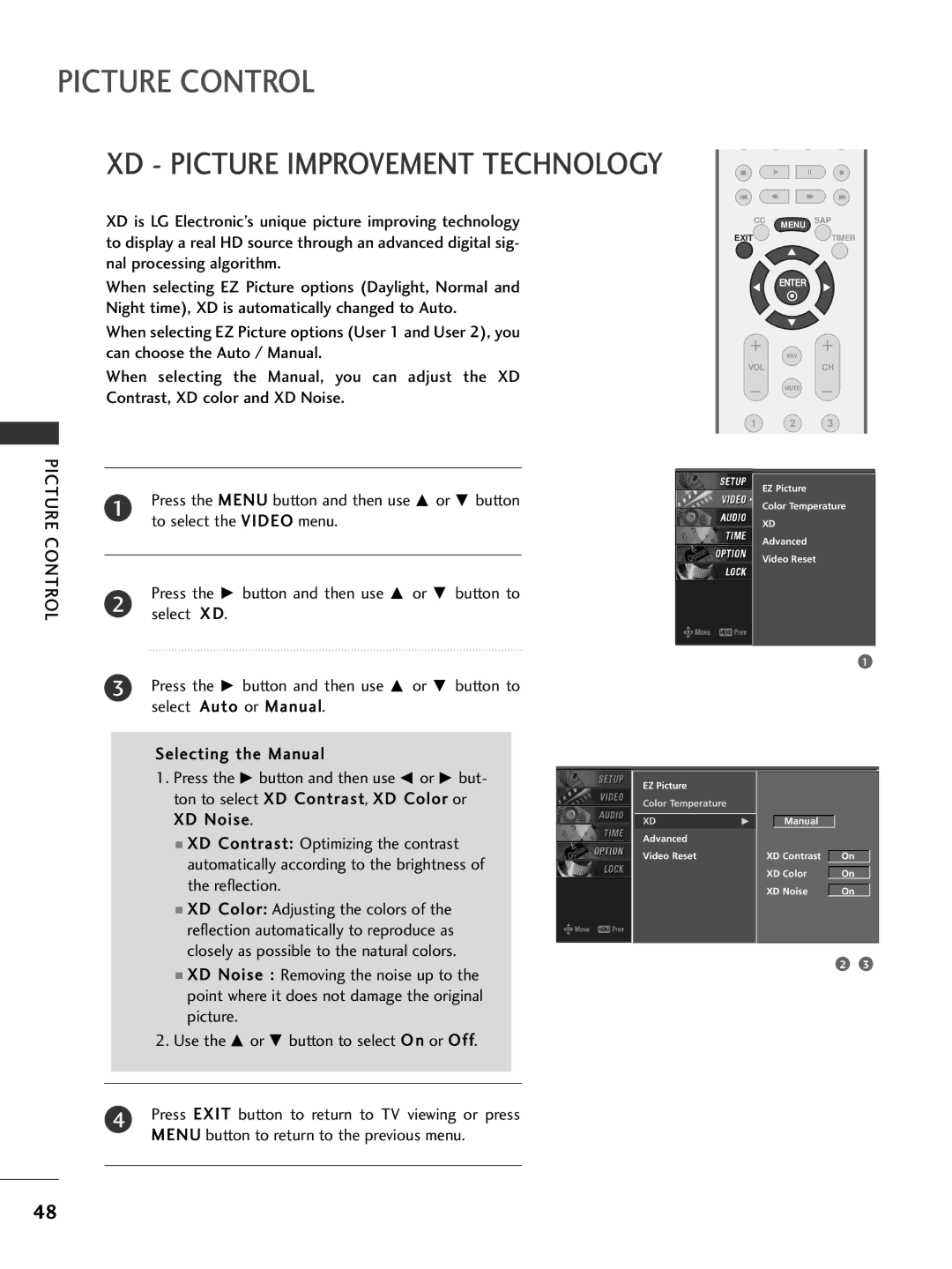 LG Electronics 26LC7D owner manual XD Picture Improvement Technology, Select X D 