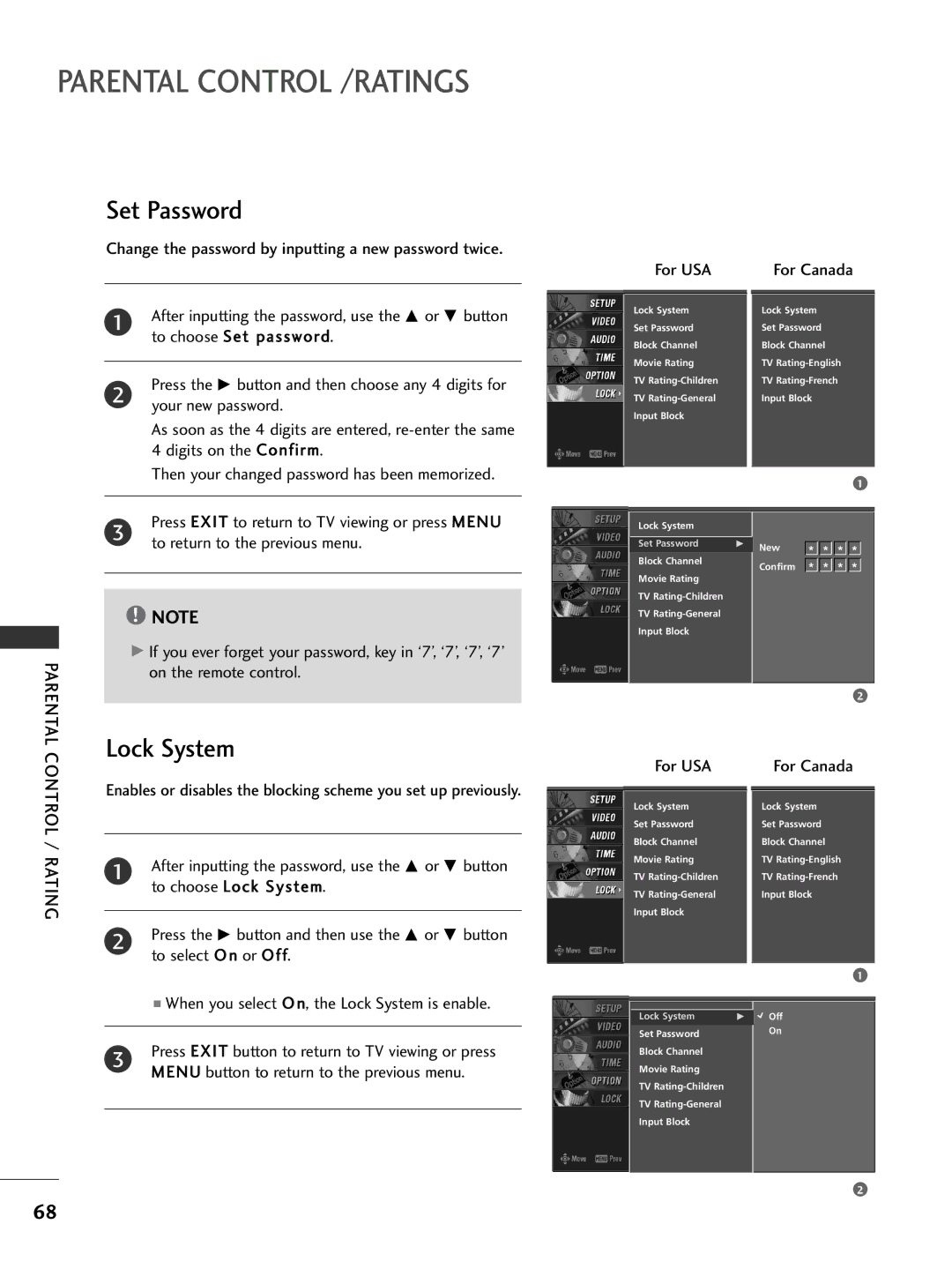 LG Electronics 26LC7D owner manual Set Password, Lock System 