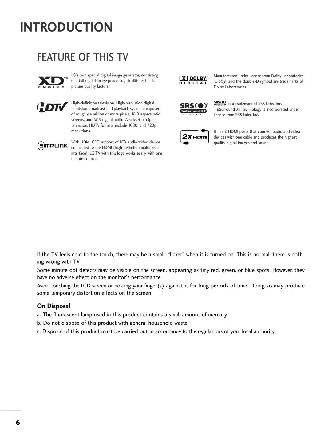 LG Electronics 26LC7D owner manual Introduction, Feature of this TV 