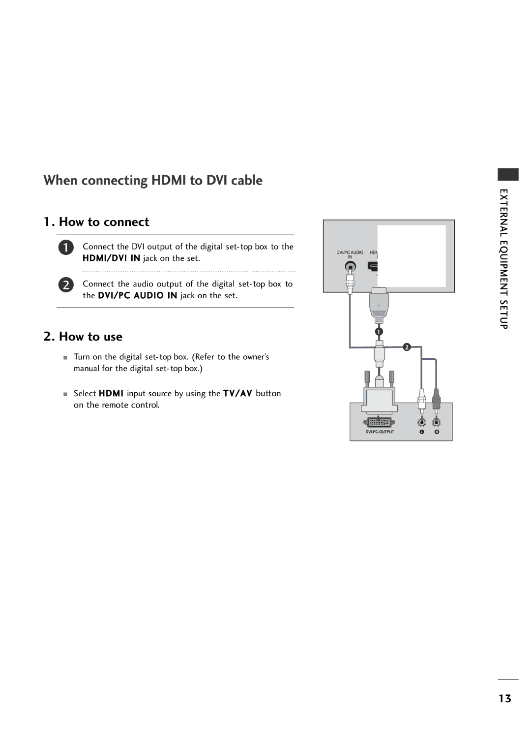 LG Electronics 26LH1DC3, 26LH1DC4, 26LH1DC5 manual When connecting Hdmi to DVI cable 