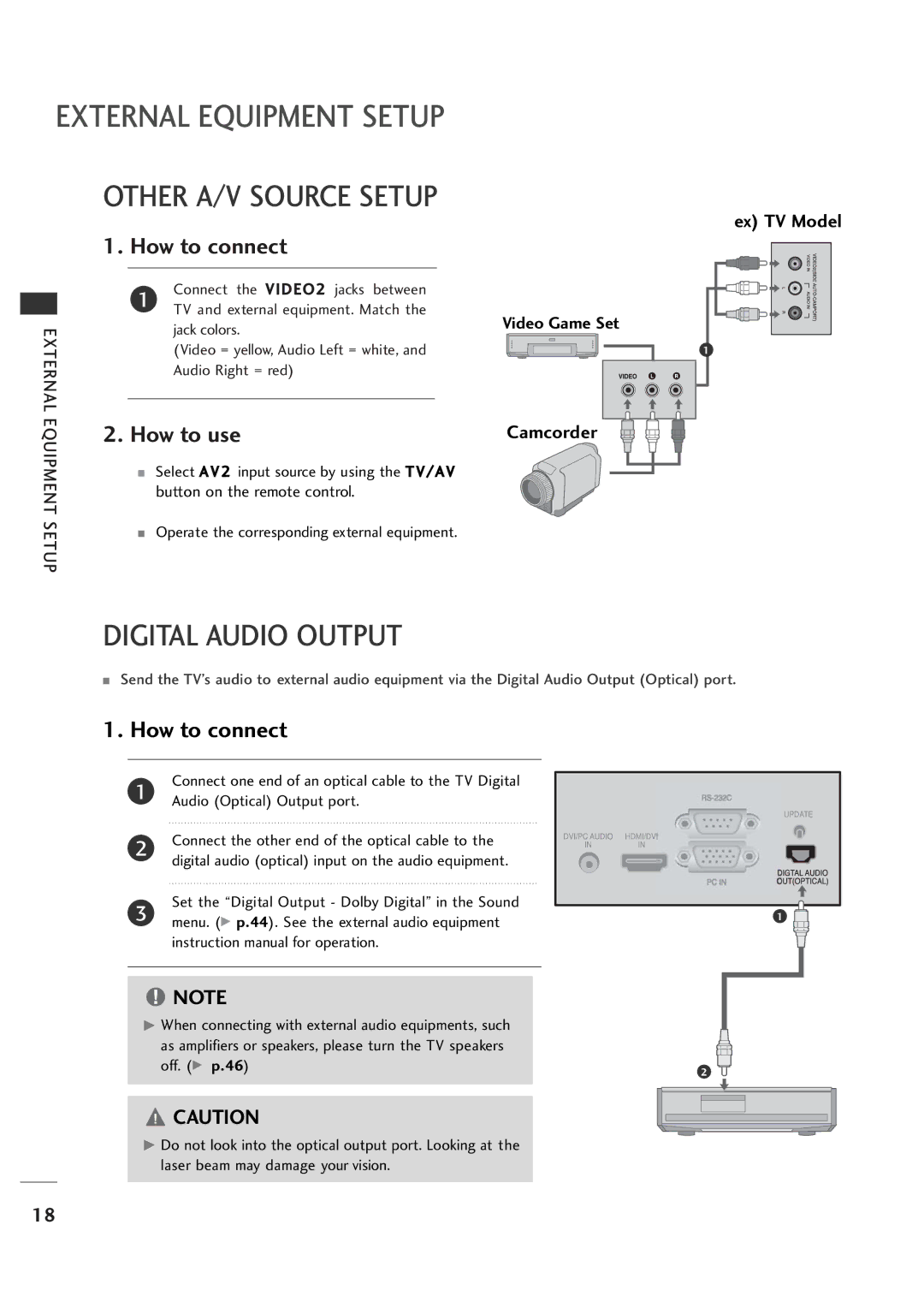 LG Electronics 26LH1DC4, 26LH1DC3, 26LH1DC5 manual Digital Audio Output, External Equipment Setup 