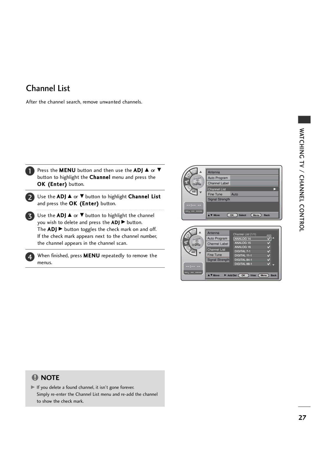 LG Electronics 26LH1DC4, 26LH1DC3, 26LH1DC5 manual Channel List 