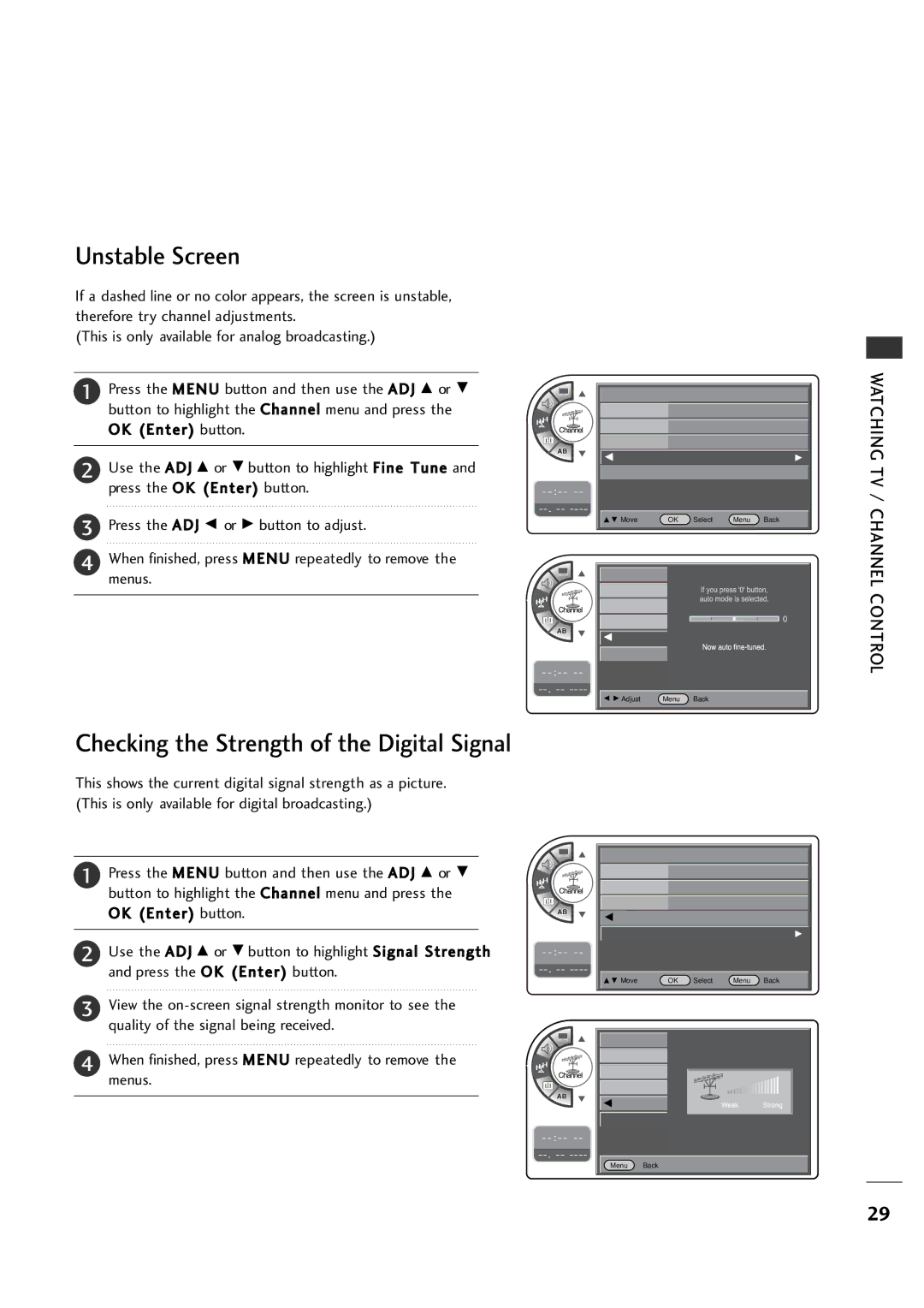 LG Electronics 26LH1DC5, 26LH1DC4, 26LH1DC3 manual Unstable Screen, Checking the Strength of the Digital Signal 