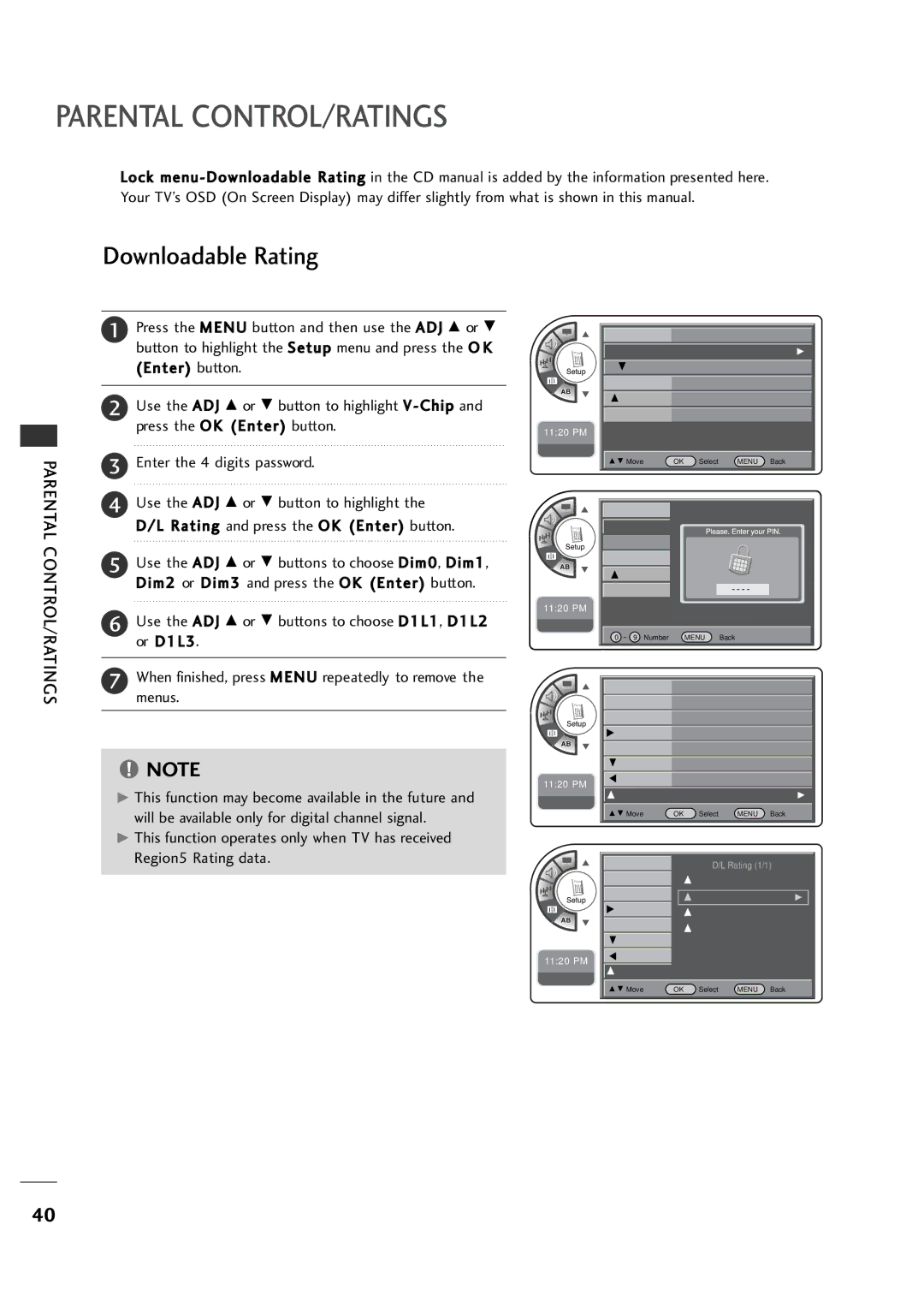 LG Electronics 26LH1DC3, 26LH1DC4, 26LH1DC5 manual Downloadable Rating, Parental CONTROL/RATINGS 