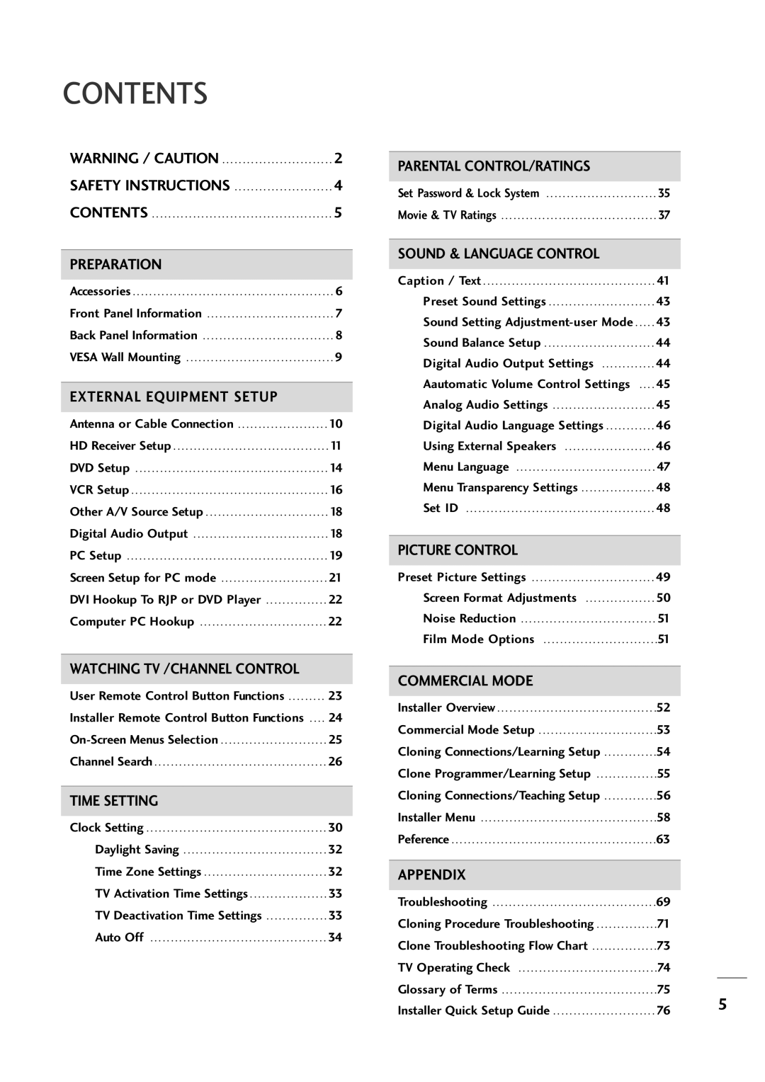 LG Electronics 26LH1DC5, 26LH1DC4, 26LH1DC3 manual Contents 