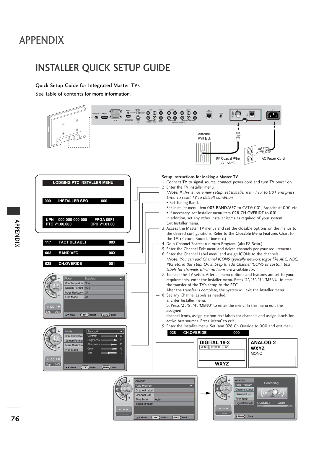 LG Electronics 26LH1DC3, 26LH1DC4, 26LH1DC5 manual Installer Quick Setup Guide 