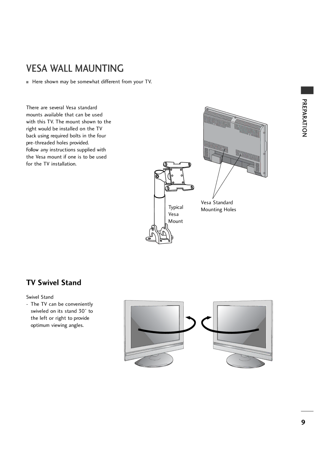 LG Electronics 26LH1DC4, 26LH1DC3, 26LH1DC5 manual Vesa Wall Maunting, TV Swivel Stand 