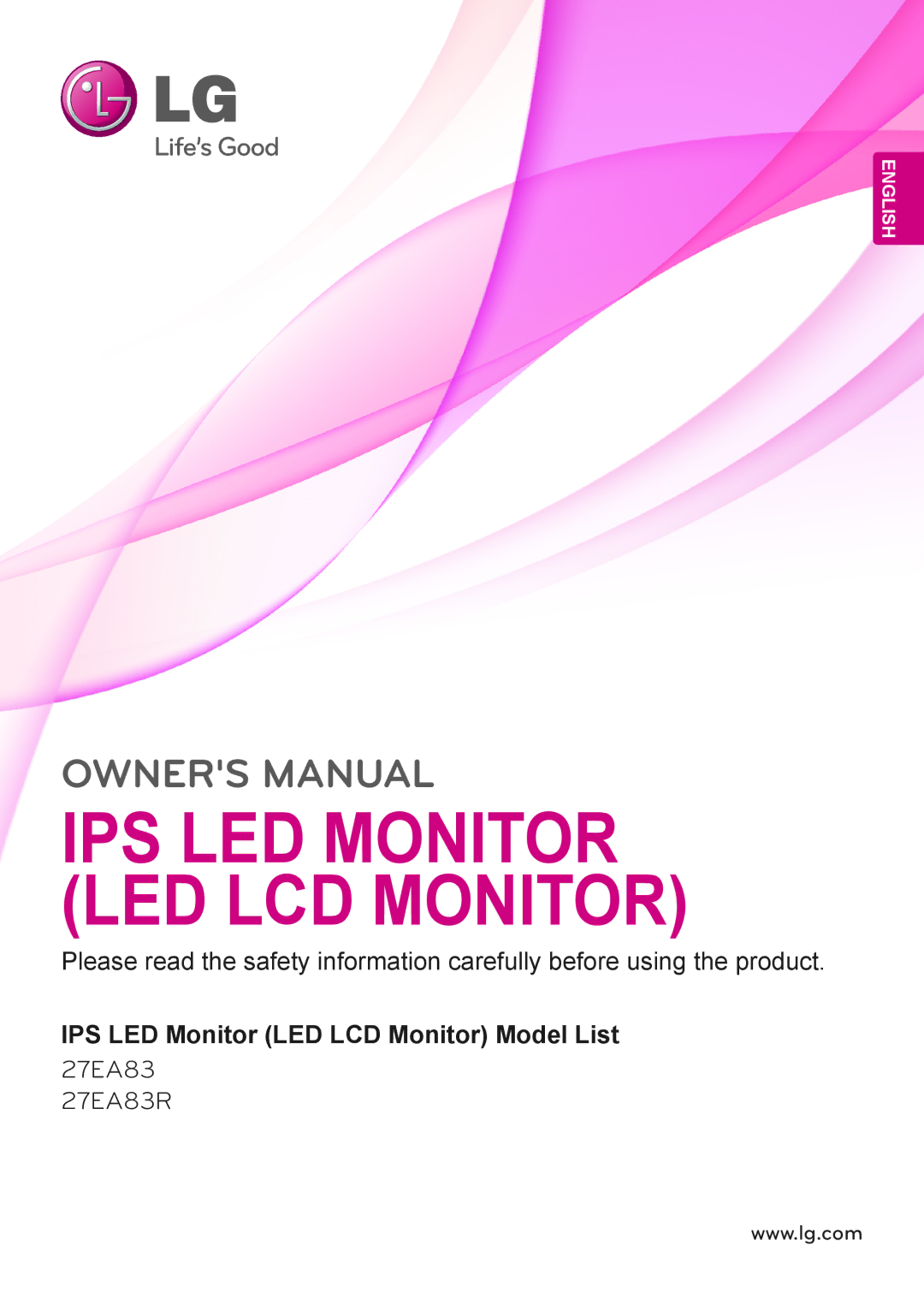 LG Electronics 27EA83R owner manual IPS LED Monitor LED LCD Monitor 