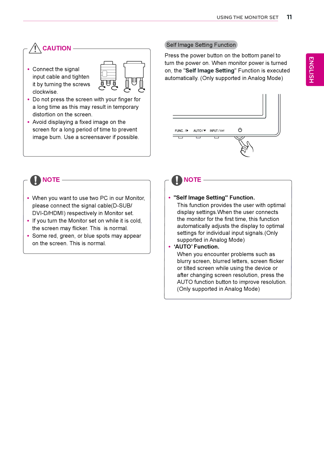 LG Electronics 27EC33V owner manual YySelf Image Setting Function, Yy‘AUTO’ Function 