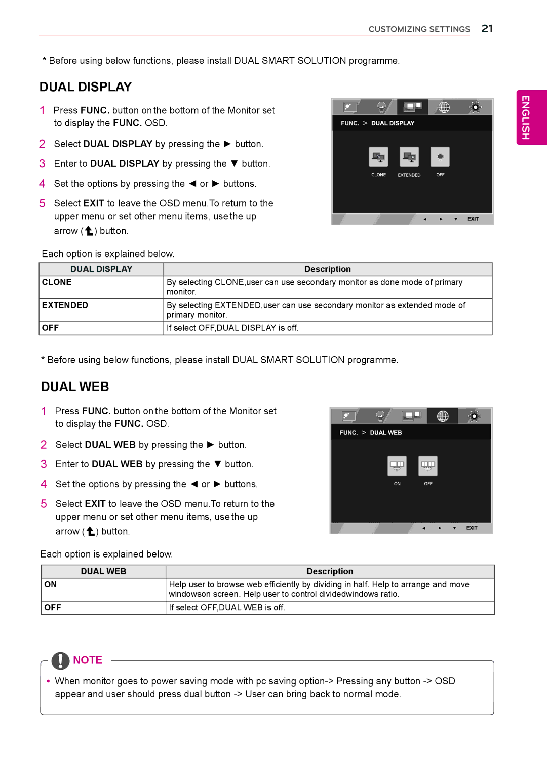 LG Electronics 27EC33V owner manual Dual Display, Dual WEB 