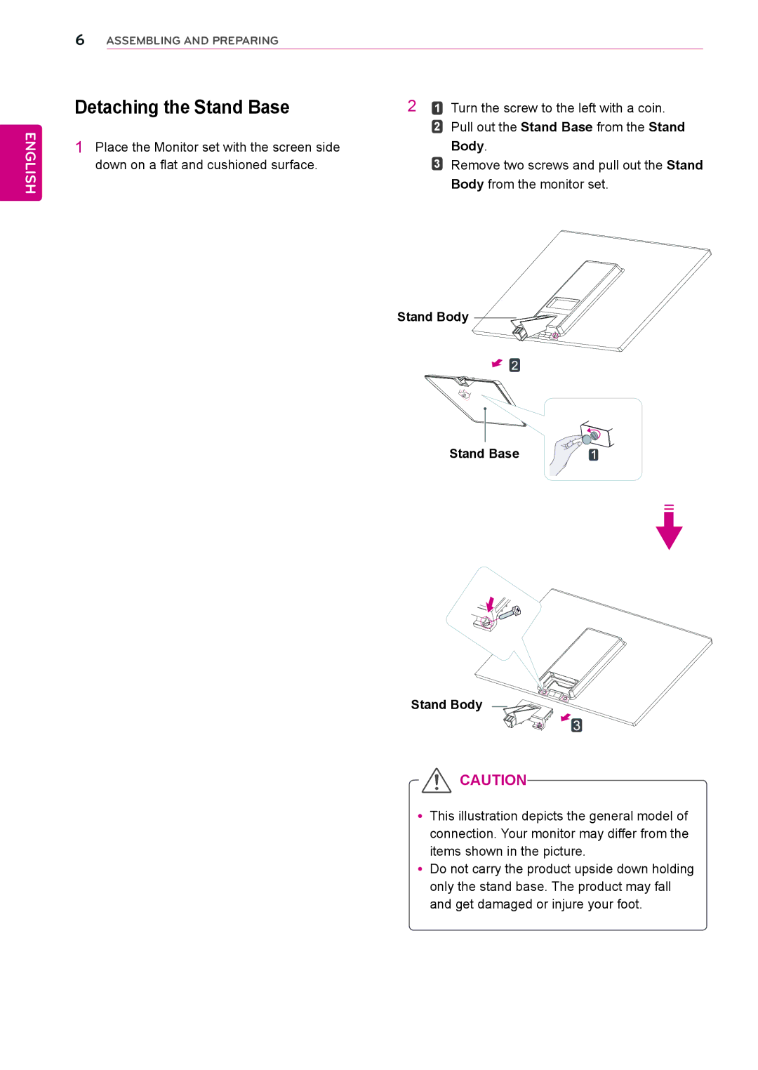 LG Electronics 27EC33V owner manual Detaching the Stand Base, Body 