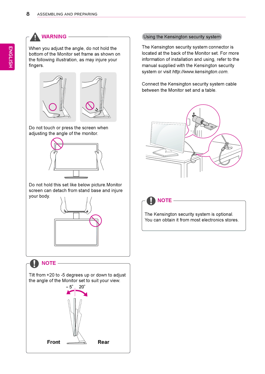 LG Electronics 27EC33V owner manual Front Rear 