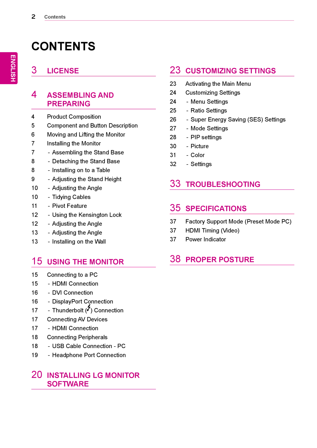 LG Electronics 27MB85RB owner manual Contents 