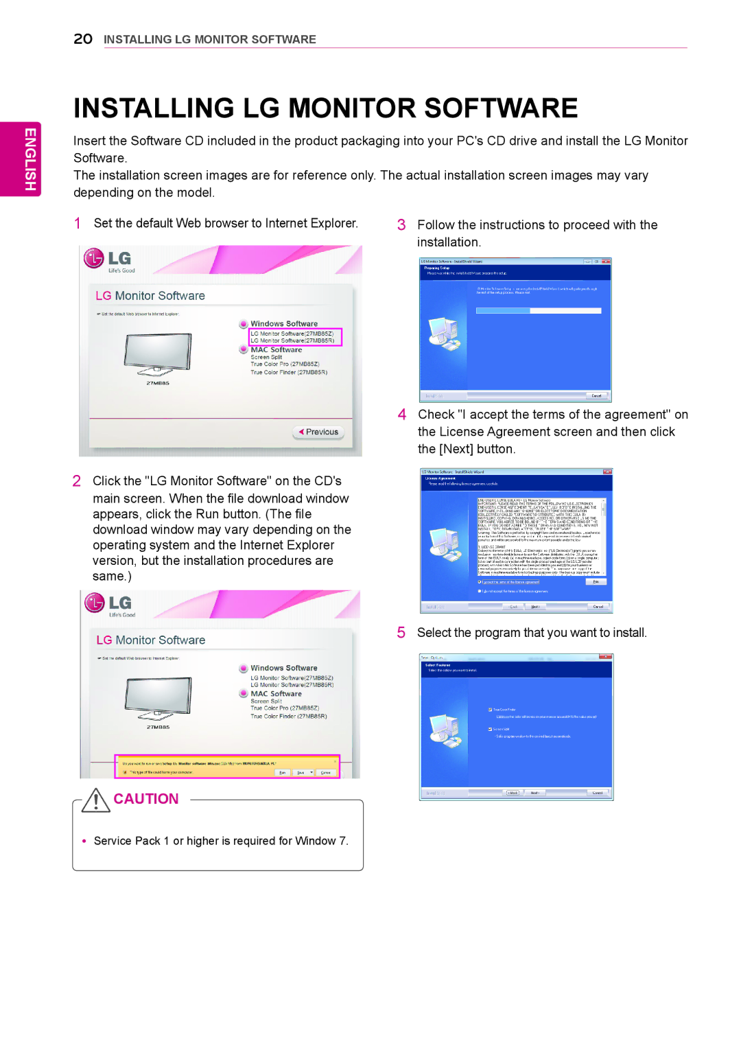 LG Electronics 27MB85RB owner manual Installing LG Monitor Software 