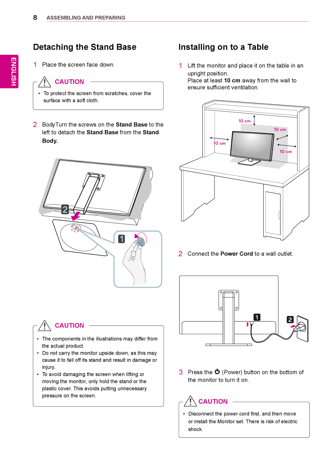 LG Electronics 27MB85RB owner manual Detaching the Stand Base, Installing on to a Table, Place the screen face down, Body 