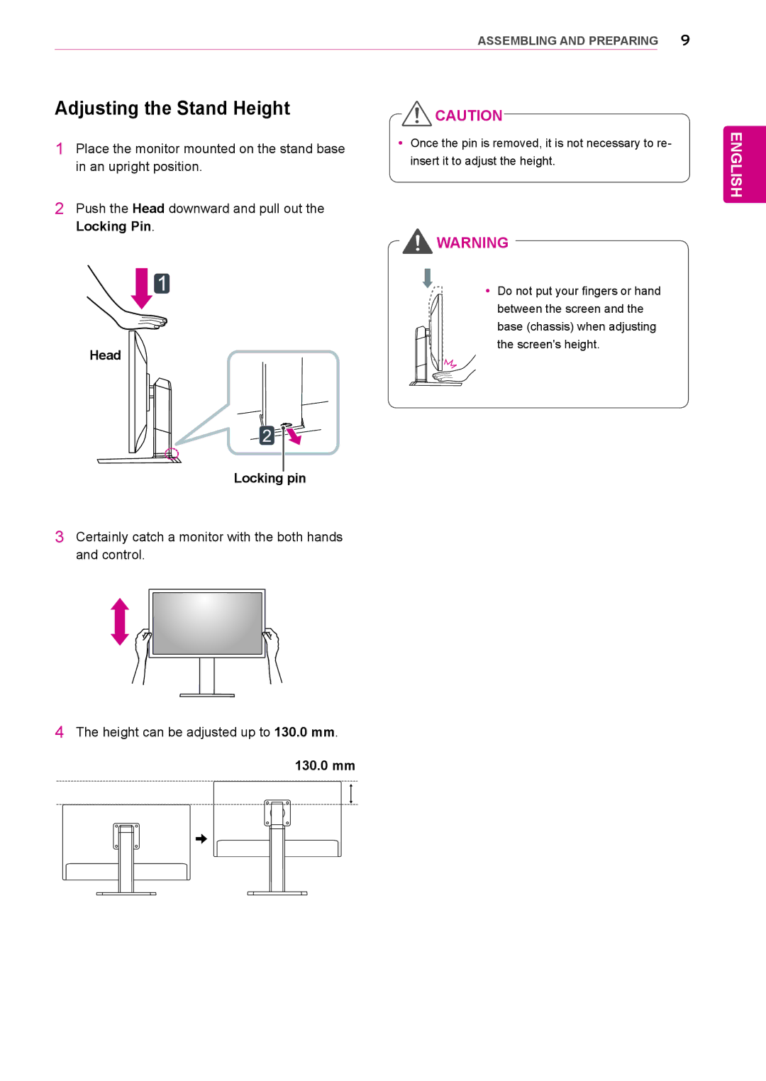 LG Electronics 27MB85RB owner manual Head, Locking pin, 130.0 mm 