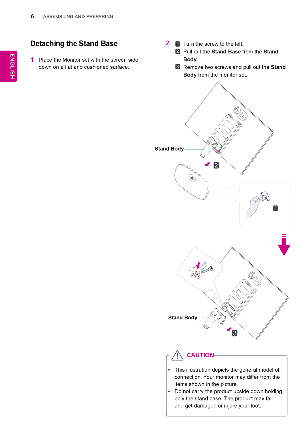 LG Electronics 27MP35HQ owner manual Detaching the Stand Base, Body 